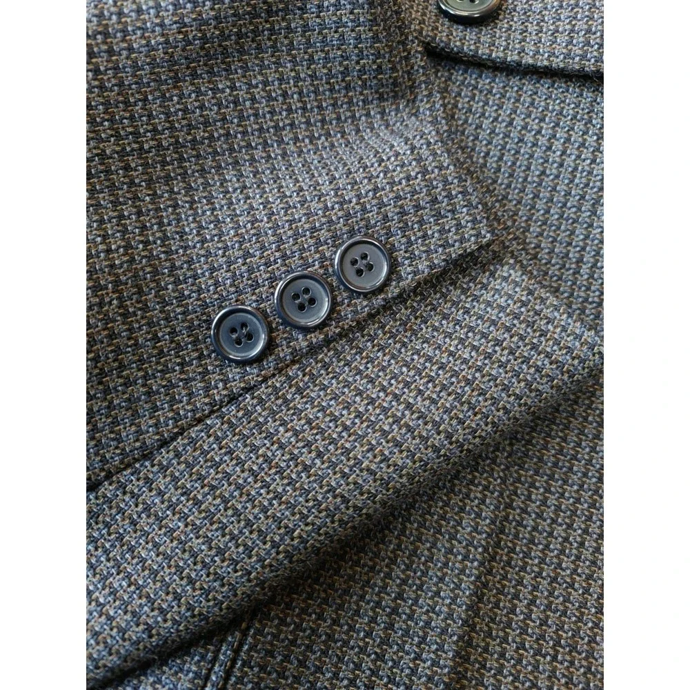 Yves St Germain Mens Wool Sports Coat 42L Blue Brown 3 Button Blazer France